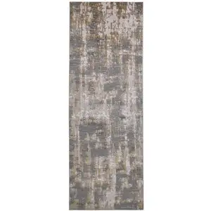 Photo of 8' Gray and Gold Abstract Distressed Runner Rug