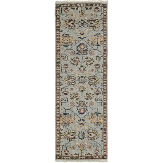 8' Gray and Gold Oriental Hand Knotted Runner Rug With Fringe Photo 4