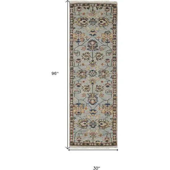 8' Gray and Gold Oriental Hand Knotted Runner Rug With Fringe Photo 3