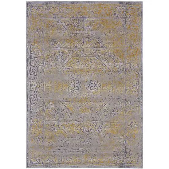 8' Gray and Gold Oriental Power Loom Worn Faded Runner Rug Photo 3