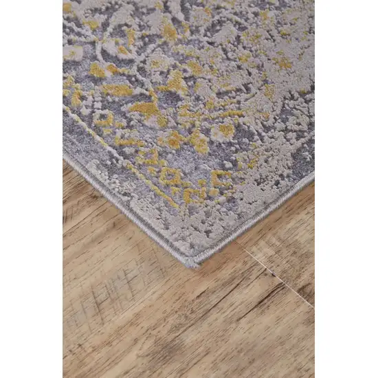 8' Gray and Gold Oriental Power Loom Worn Faded Runner Rug Photo 7