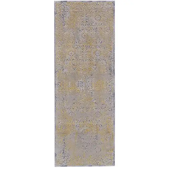 8' Gray and Gold Oriental Power Loom Worn Faded Runner Rug Photo 1