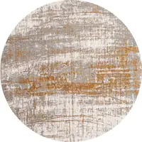 Photo of 5' Gray and Gold Round Abstract Non Skid Area Rug