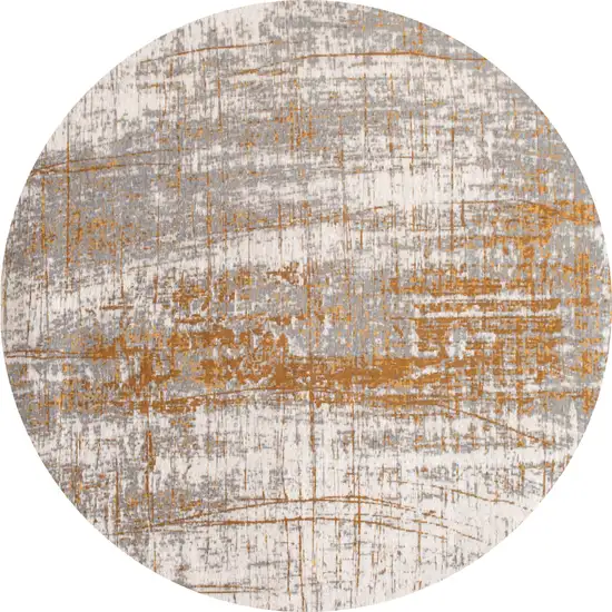 5' Gray and Gold Round Abstract Non Skid Area Rug Photo 2