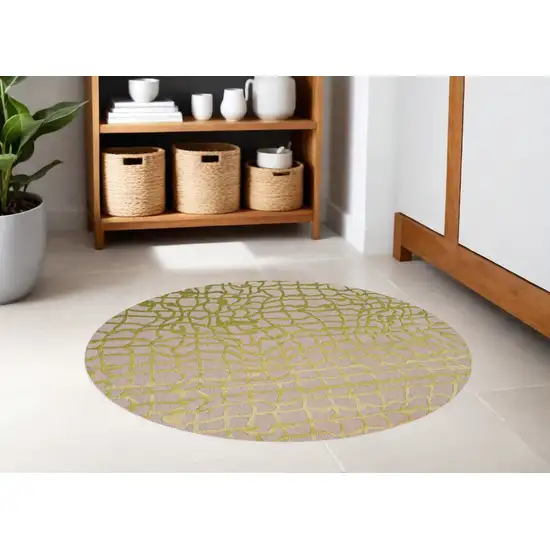 8' Gray and Green Round Abstract Non Skid Area Rug Photo 1