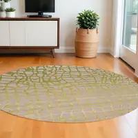 Photo of 5' Gray and Green Round Abstract Non Skid Area Rug