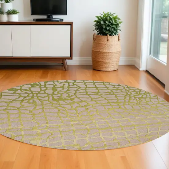 5' Gray and Green Round Abstract Non Skid Area Rug Photo 1