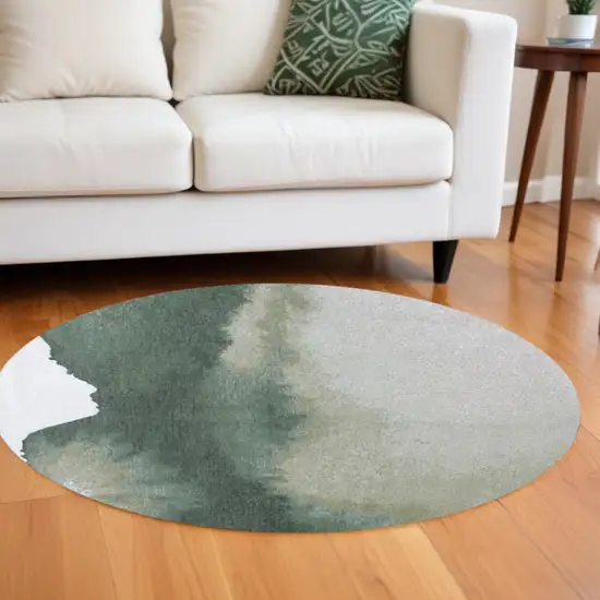 8' Gray and Green Round Abstract Non Skid Area Rug Photo 1