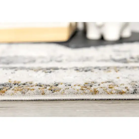 10' Gray and Ivory Abstract Distressed Runner Rug Photo 5