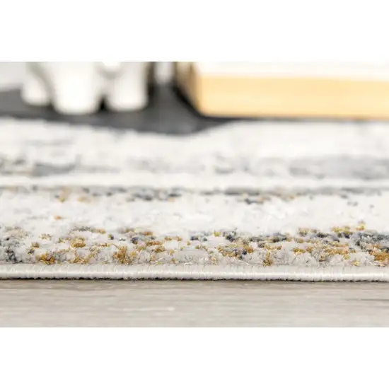 10' Gray and Ivory Abstract Distressed Runner Rug Photo 4