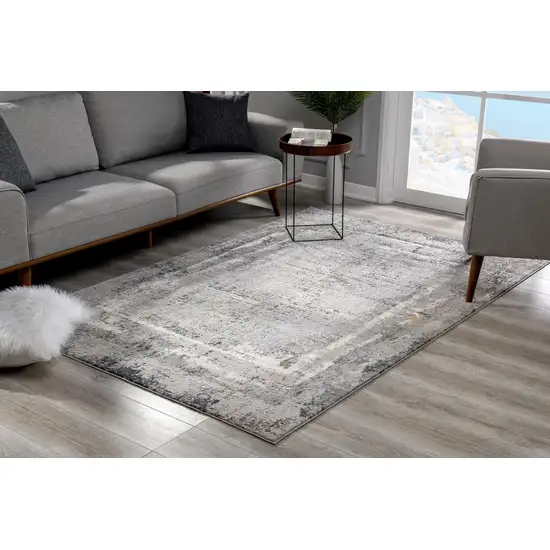 10' Gray and Ivory Abstract Distressed Runner Rug Photo 8