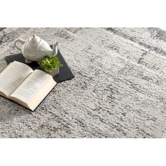 10' Gray and Ivory Abstract Distressed Runner Rug Photo 6