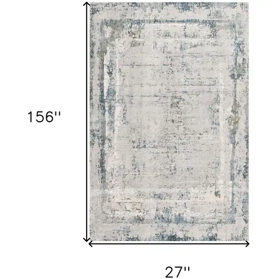 13' Gray and Ivory Abstract Distressed Runner Rug Photo 3