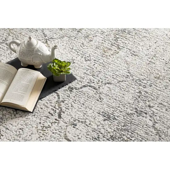 10' Gray and Ivory Abstract Distressed Runner Rug Photo 4