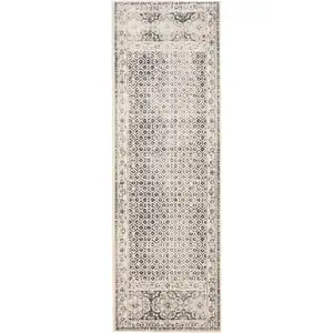 Photo of 8' Gray and Ivory Abstract Geometric Power Loom Distressed Runner Rug