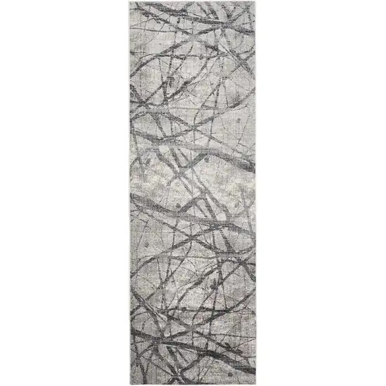 8' Gray and Ivory Abstract Power Loom Distressed Runner Rug Photo 4