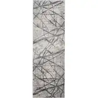Photo of 8' Gray and Ivory Abstract Power Loom Distressed Runner Rug