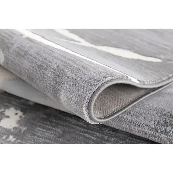 10' Gray and Ivory Abstract Power Loom Distressed Runner Rug Photo 5