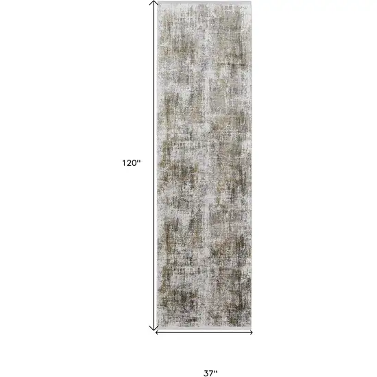 10' Gray and Ivory Abstract Power Loom Runner Rug With Fringe Photo 3