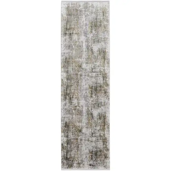 10' Gray and Ivory Abstract Power Loom Runner Rug With Fringe Photo 4