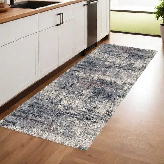 8' Gray and Ivory Abstract Power Loom Runner Rug Photo 1