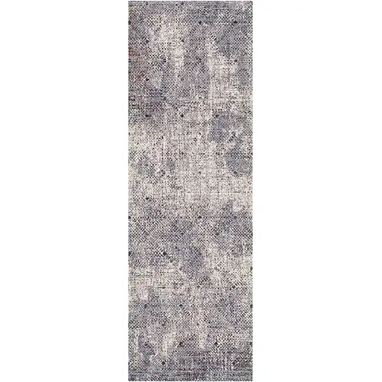 8' Gray and Ivory Abstract Power Loom Runner Rug Photo 1