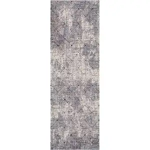 Photo of 8' Gray and Ivory Abstract Power Loom Runner Rug