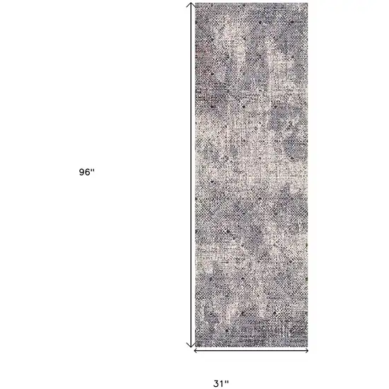 8' Gray and Ivory Abstract Power Loom Runner Rug Photo 5