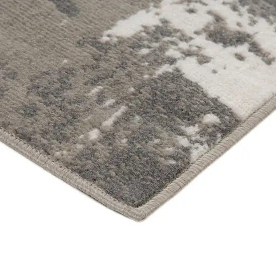 10' Gray and Ivory Abstract Power Loom Runner Rug Photo 3