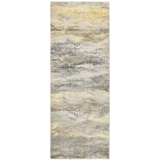 8' Gray and Ivory Abstract Power Loom Runner Rug Photo 4