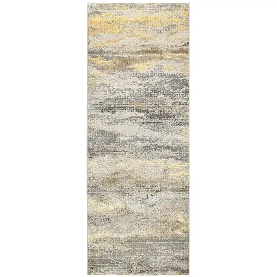 8' Gray and Ivory Abstract Power Loom Runner Rug Photo 2