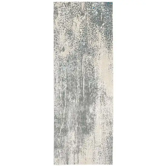 8' Gray and Ivory Abstract Power Loom Runner Rug Photo 2