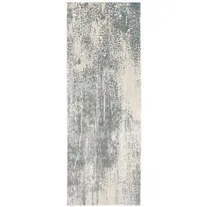 Photo of 8' Gray and Ivory Abstract Power Loom Runner Rug