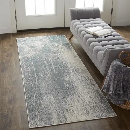 8' Gray and Ivory Abstract Power Loom Runner Rug Photo 6