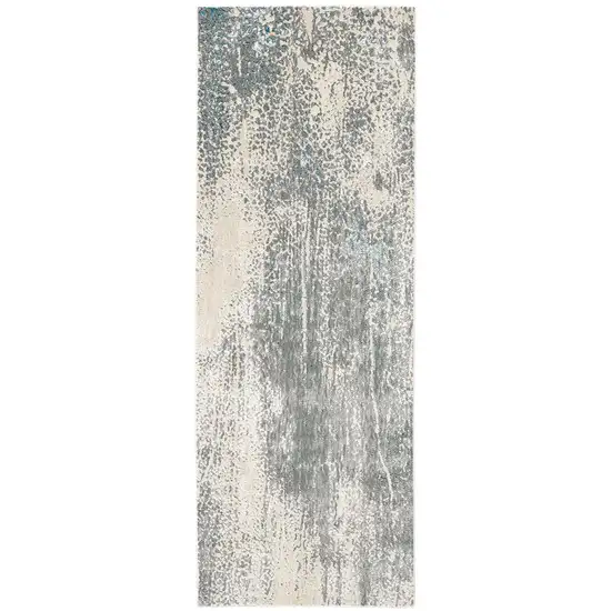 8' Gray and Ivory Abstract Power Loom Runner Rug Photo 4