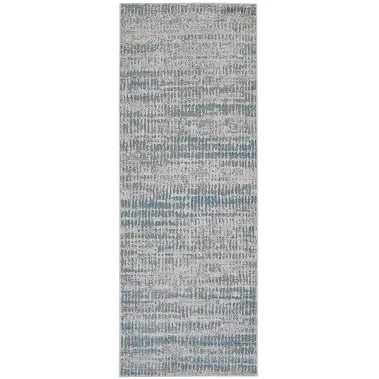 8' Gray and Ivory Abstract Power Loom Runner Rug Photo 4