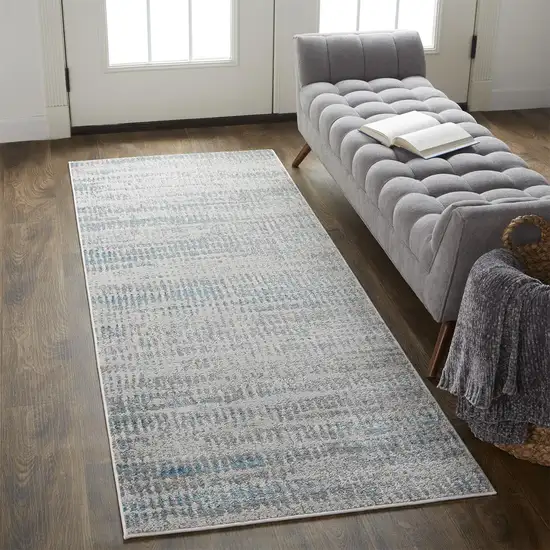 8' Gray and Ivory Abstract Power Loom Runner Rug Photo 6