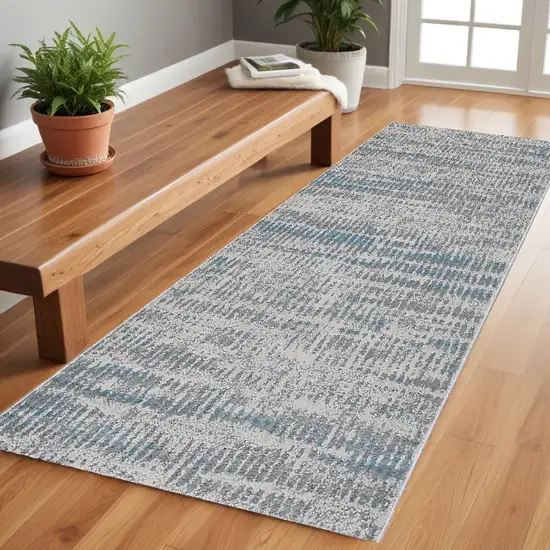 8' Gray and Ivory Abstract Power Loom Runner Rug Photo 1