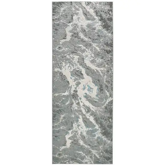 8' Gray and Ivory Abstract Power Loom Runner Rug Photo 2