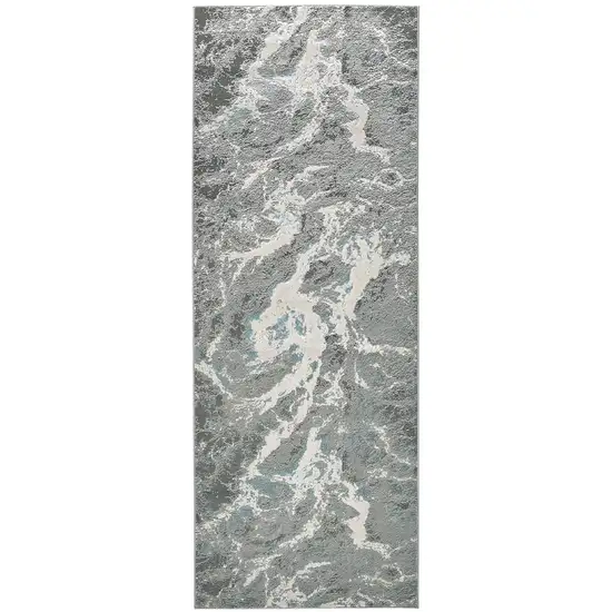 8' Gray and Ivory Abstract Power Loom Runner Rug Photo 4