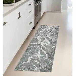 Photo of 8' Gray and Ivory Abstract Power Loom Runner Rug