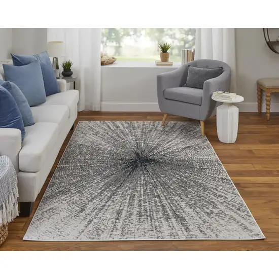 8' Gray and Ivory Abstract Power Loom Runner Rug Photo 5