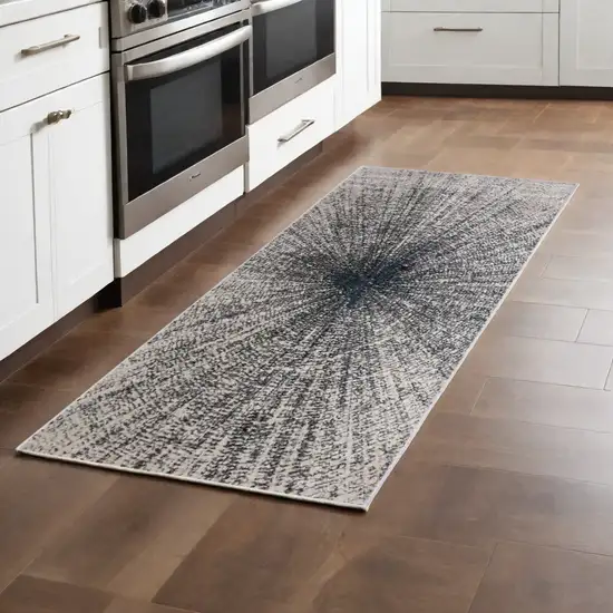 8' Gray and Ivory Abstract Power Loom Runner Rug Photo 1