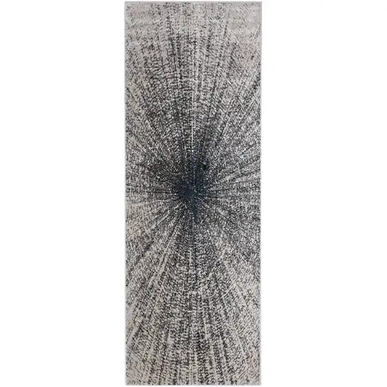 8' Gray and Ivory Abstract Power Loom Runner Rug Photo 2