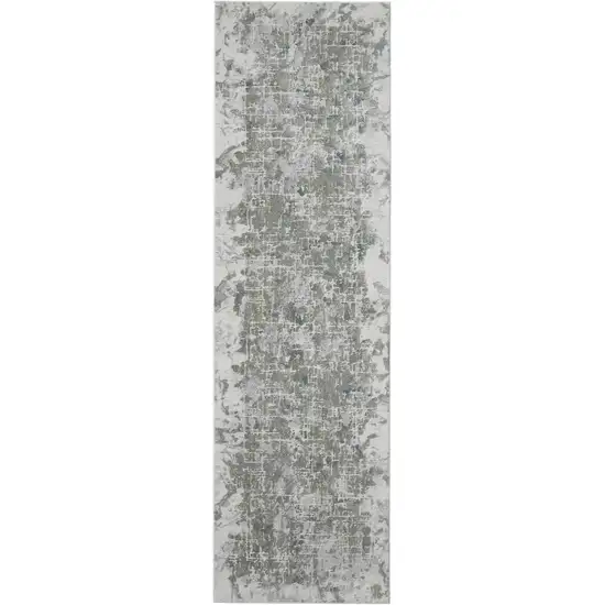 8' Gray and Ivory Abstract Power Loom Worn Faded Runner Rug Photo 4