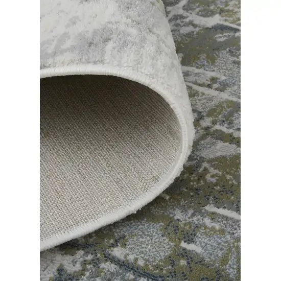 8' Gray and Ivory Abstract Power Loom Worn Faded Runner Rug Photo 5