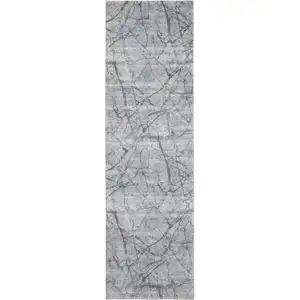 Photo of 8' Gray and Ivory Abstract Power Loom Worn Faded Runner Rug