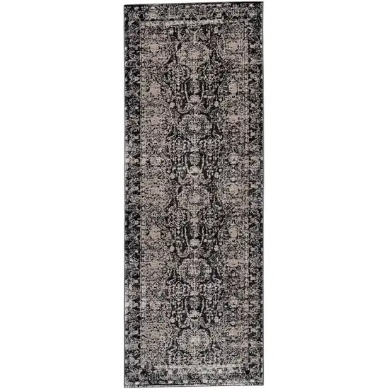 8' Gray and Ivory Abstract Runner Rug Photo 2