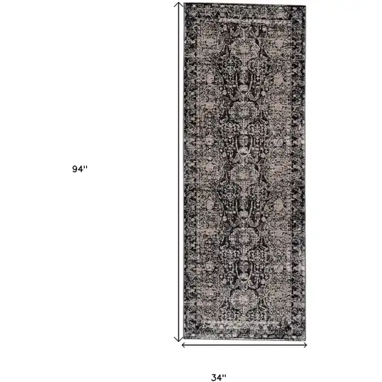 8' Gray and Ivory Abstract Runner Rug Photo 4