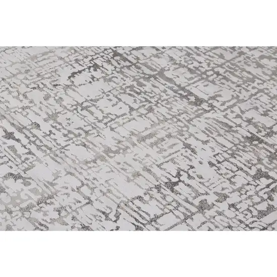 8' Gray and Ivory Abstract Runner Rug Photo 6